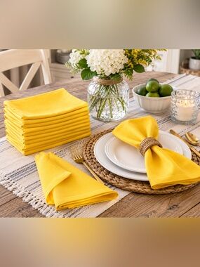 Set of 10 DII Daffodil Yellow 100% Cotton Cloth Dinner Napkins 20"x20"